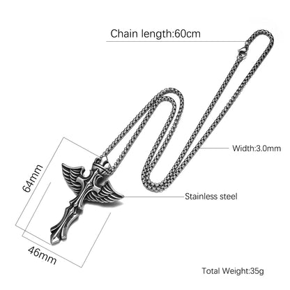 IG Style Vintage Style Punk Cross Crown Wings Titanium Steel Men'S Pendant Necklace