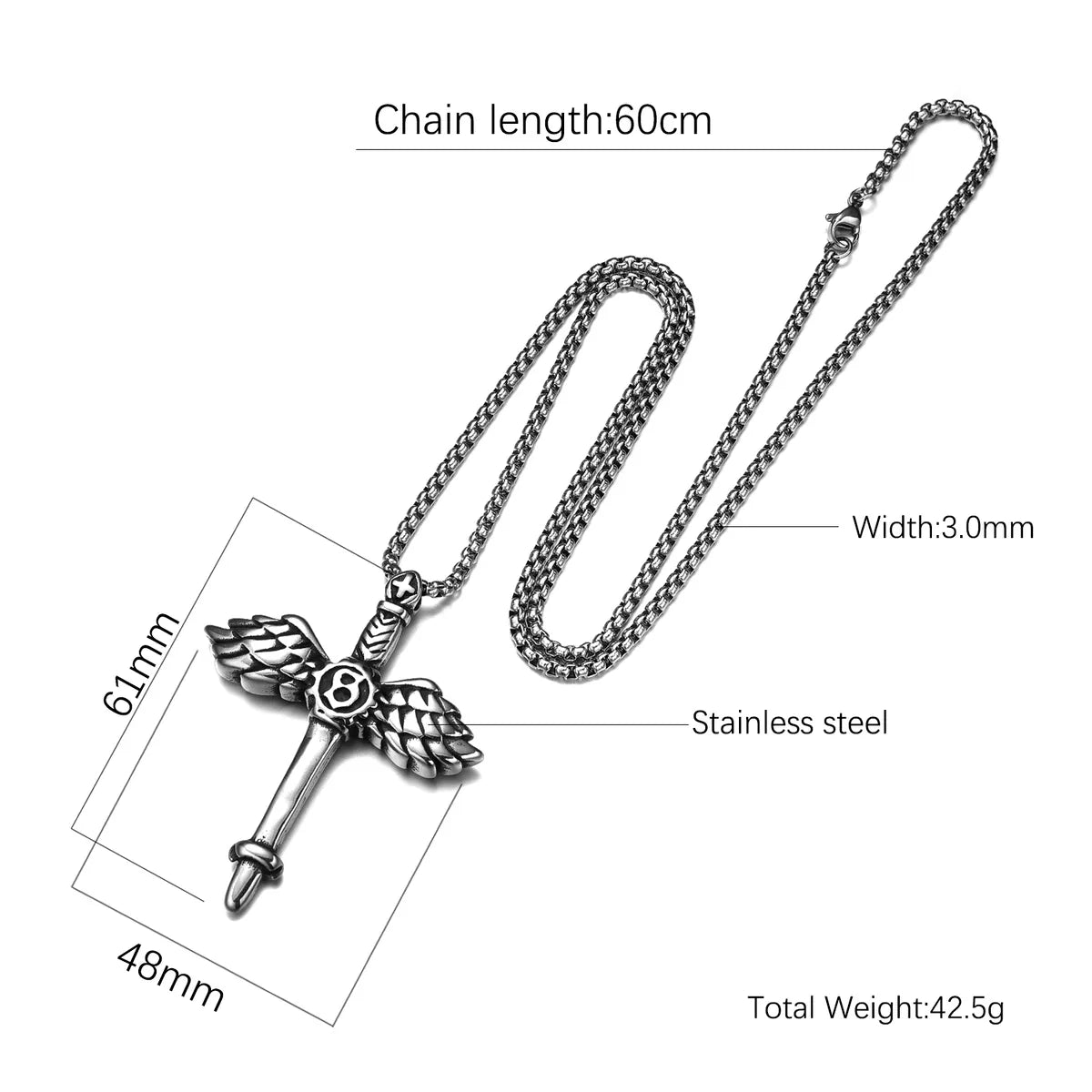 IG Style Vintage Style Punk Wings Titanium Steel Men'S Pendant Necklace