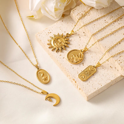 Ig Style Vintage Style Sun Star Moon Stainless Steel Plating 18k Gold Plated Pendant Necklace