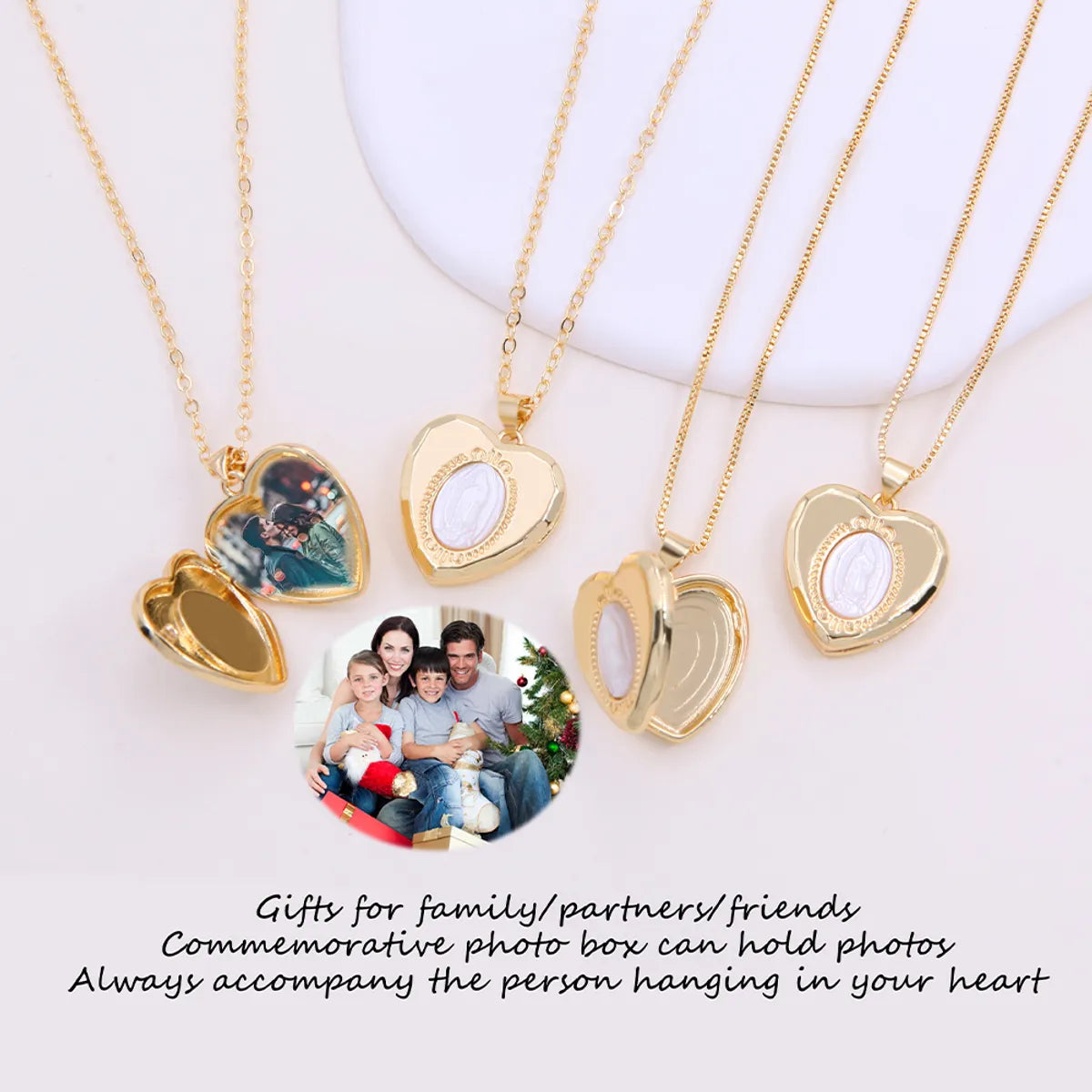 Ig Style Virgin Mary Heart Shape Shell Copper Plating Inlay Carving Shell 18k Gold Plated Pendant Necklace