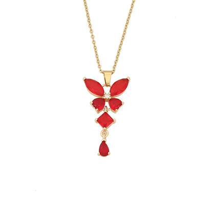 Wholesale IG Style Wedding Romantic Butterfly Stainless Steel Copper Plating Inlay 18K Gold Plated Glass Pendant Necklace