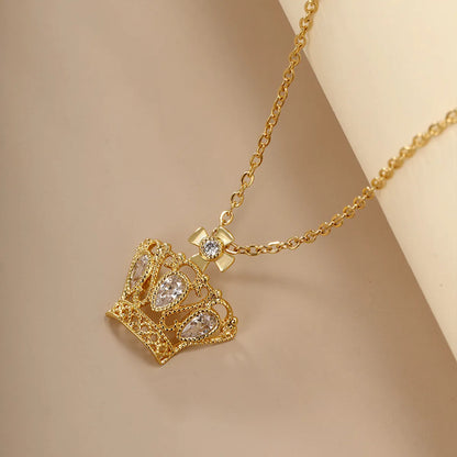 Ig Style Xuping Sun Crown Butterfly Copper Alloy Plating Hollow Out Inlay Artificial Diamond 14k Gold Plated 24k Gold Plated Women's Pendant Necklace