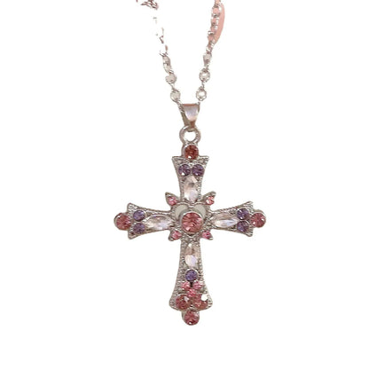 Ig Style Y2k Cross Heart Shape Rhinestones Alloy Wholesale Pendant Necklace