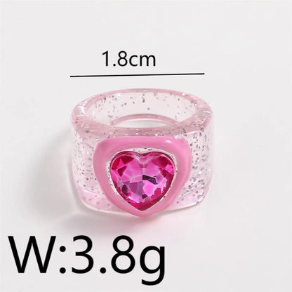 IG Style Y2K Cute Heart Shape Resin Enamel Inlay Artificial Rhinestones Women'S Wide Band Rings