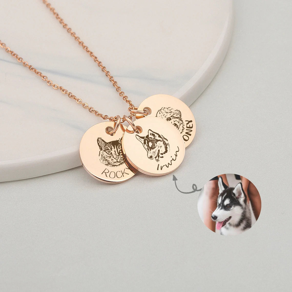 Personalized Pet Portrait Necklace, Custom Laser Engraved Cat Necklace with Photo or Name, Memorial Jewelry Customized Gifts for Dog Mum