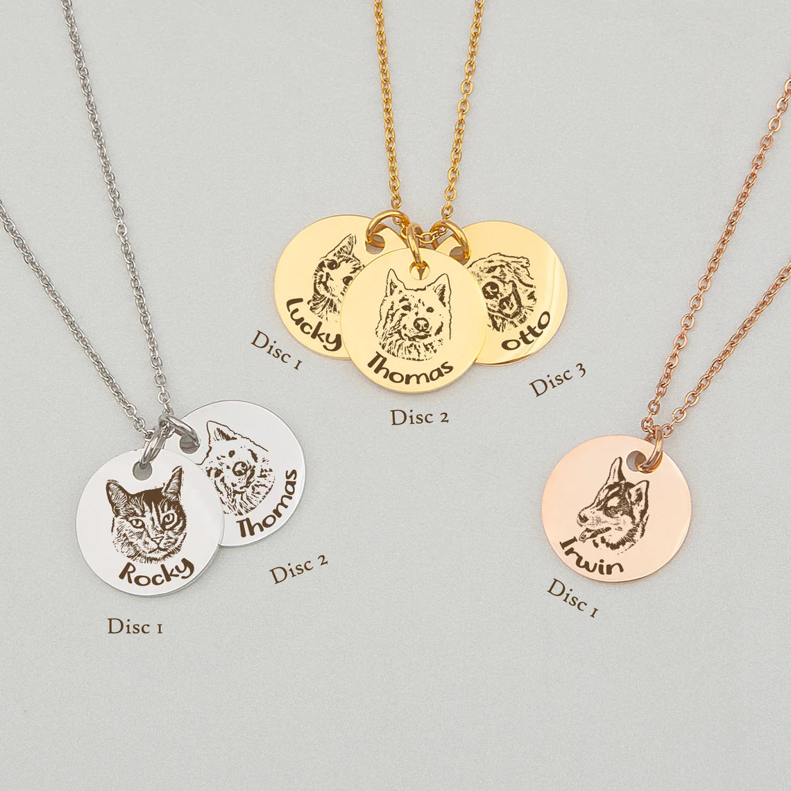 Personalized Pet Portrait Necklace, Custom Laser Engraved Cat Necklace with Photo or Name, Memorial Jewelry Customized Gifts for Dog Mum