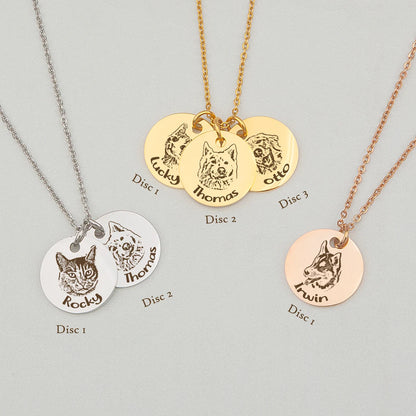 Personalized Pet Portrait Necklace, Custom Laser Engraved Cat Necklace with Photo or Name, Memorial Jewelry Customized Gifts for Dog Mum