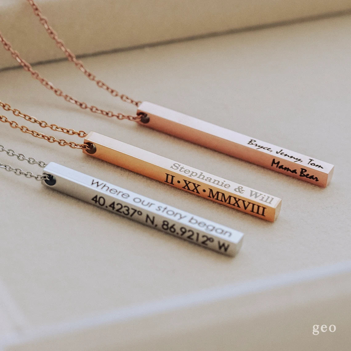 Personalized Minimalist Jewelry Custom Coordinate Necklace Bar Name Necklace Back to College Gift Charm Necklace Engraved Necklace for Women