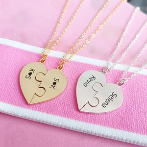 Personalized Engraved Heart Necklaces, Necklaces for Couples, Custom Name Necklaces, Puzzle Necklaces, Valentine's Day Gifts, Gifts for Her