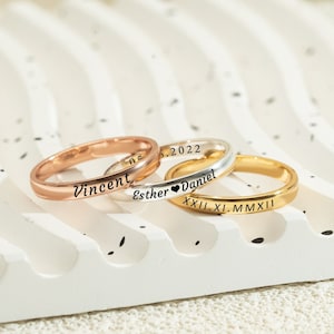 Personalized Stacking Name Rings, Custom Engraved Rings, Dainty Gold Wedding Ring, Both Sides Engraveable, Engagement Gift for Her