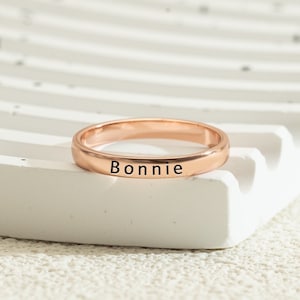 Personalized Stacking Name Rings, Custom Engraved Rings, Dainty Gold Wedding Ring, Both Sides Engraveable, Engagement Gift for Her