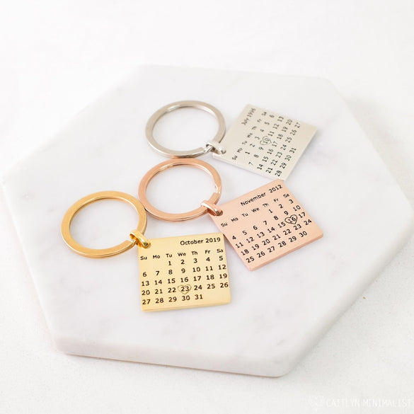 Custom Calendar Keychain • Save The Date Keychain • Wedding Date Pendant • Fiancé Gift • Anniversary Gift • Push Present For New Mom