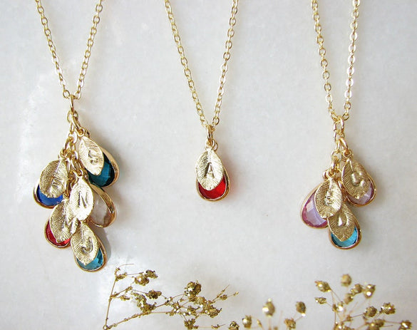 Birthstone Necklace, Leaf Necklace, Birthstone Jewelry, Family Necklace, Birthstone Necklace for Mom, Personalized Gifts
