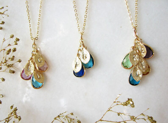 Birthstone Necklace, Leaf Necklace, Birthstone Jewelry, Family Necklace, Birthstone Necklace for Mom, Personalized Gifts