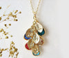 Birthstone Necklace, Leaf Necklace, Birthstone Jewelry, Family Necklace, Birthstone Necklace for Mom, Personalized Gifts
