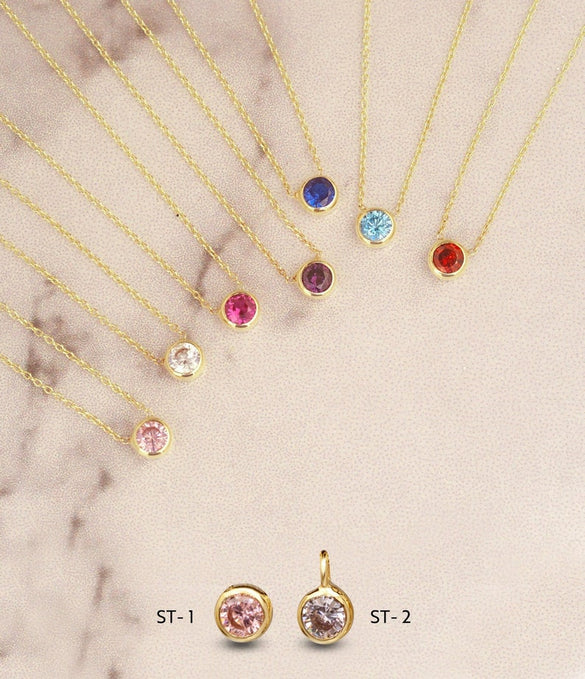 14k 18k Solid Gold Birthstone Bezel Necklace, Dainty Solitaire Birthstone Gold Necklace, Delicate CZ Birthstone Gold Necklace gift for Her.