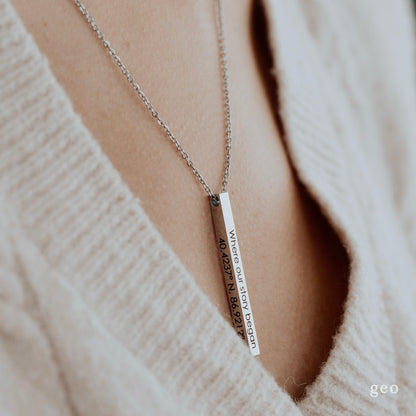 Personalized Minimalist Jewelry Custom Coordinate Necklace Bar Name Necklace Back to College Gift Charm Necklace Engraved Necklace for Women