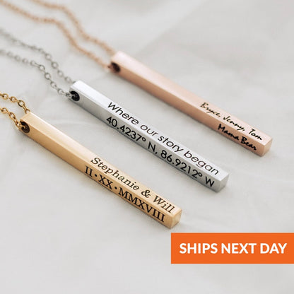 Personalized Minimalist Jewelry Custom Coordinate Necklace Bar Name Necklace Back to College Gift Charm Necklace Engraved Necklace for Women