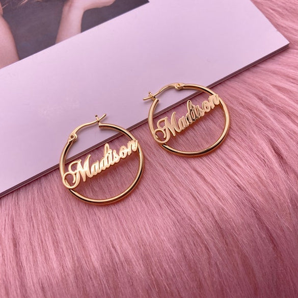 Custom Name Hoop Earrings in Gold Silver-Name Earrings-Personalized Earrings-Name Hoops-Kids Name Earrings-Gift For Girls