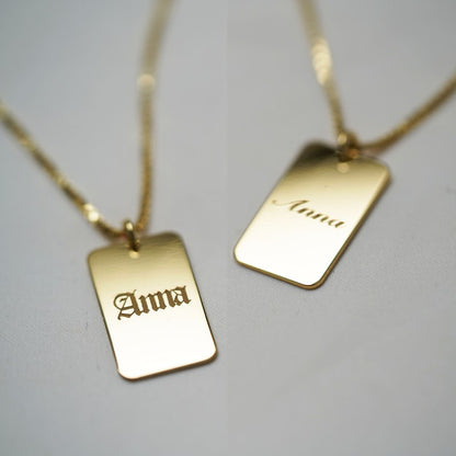 Personalised Tag Name Necklace • Dainty Name Tag with Box Chain • Initial and Name Engraved Tag • Handmade Gift