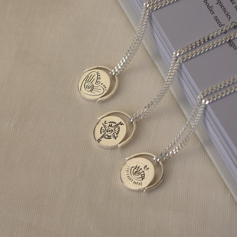 Celestial Spinner Necklace with Curb Chain• Coin Pendant Necklace • Layering Necklace • Perfect Travel Gift