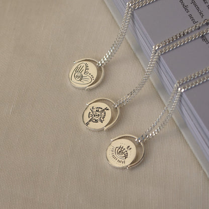 Celestial Spinner Necklace with Curb Chain• Coin Pendant Necklace • Layering Necklace • Perfect Travel Gift