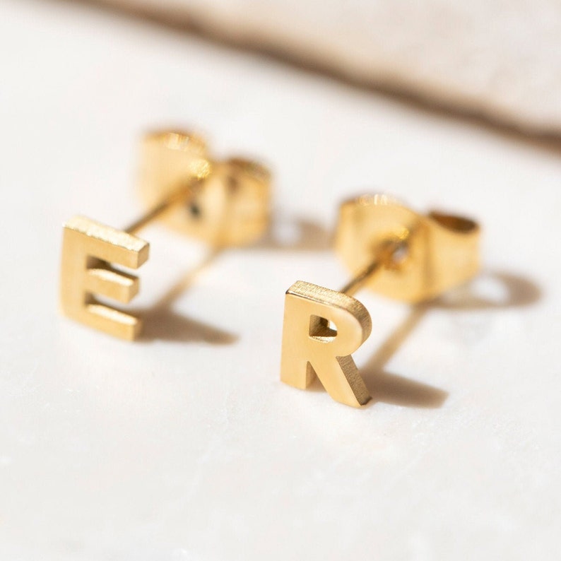 18k Gold Letter Earring, Tiny Custom Initial, Personalised Name Stud, Girls Jewellery, Birthday Gift