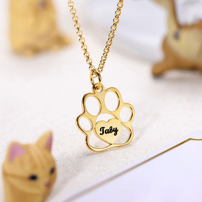 Personalized Pet Footprint Name Necklace, paw print necklace, dog paw necklace