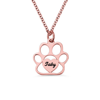 Personalized Pet Footprint Name Necklace, paw print necklace, dog paw necklace