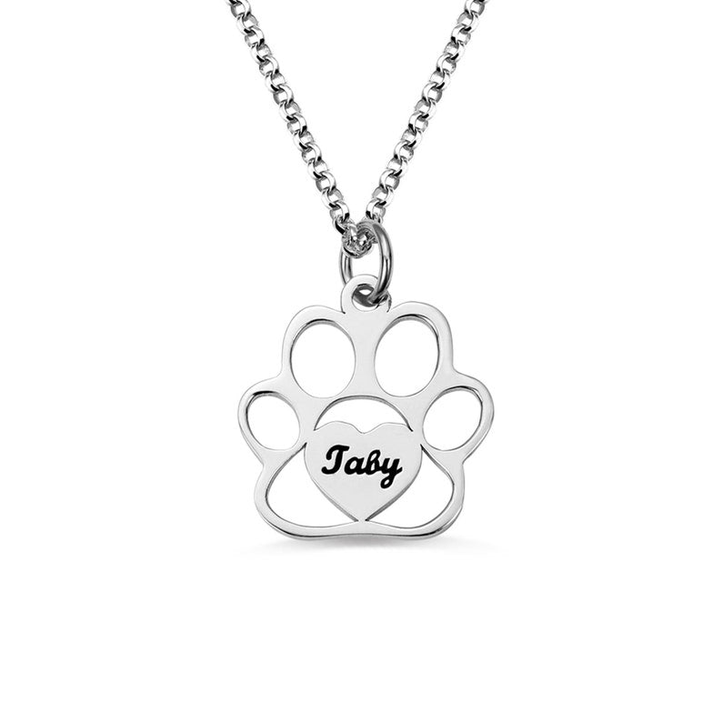 Personalized Pet Footprint Name Necklace, paw print necklace, dog paw necklace