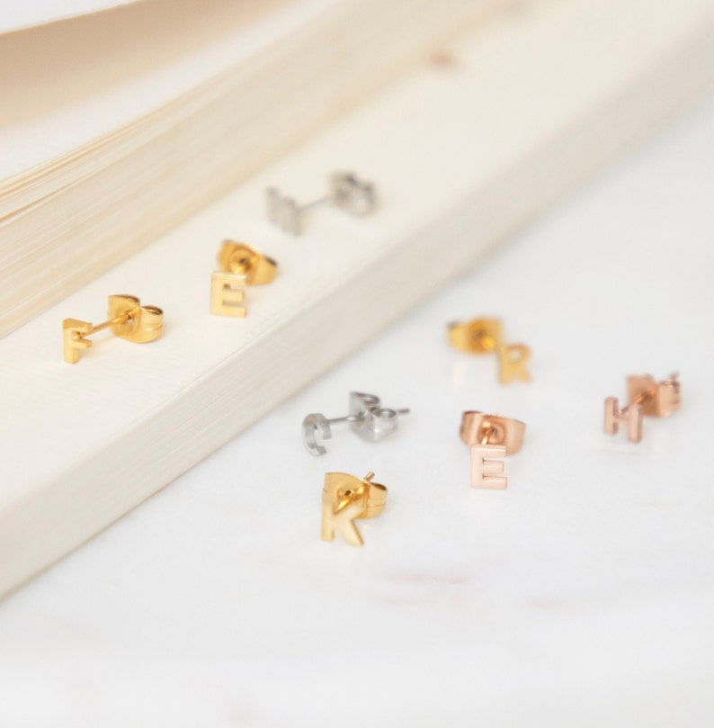 18k Gold Letter Earring, Tiny Custom Initial, Personalised Name Stud, Girls Jewellery, Birthday Gift