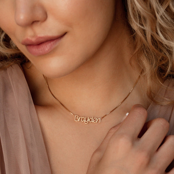 Custom Name Necklace• Gold Nameplate Necklace with Box Chain • Best Friend Jewelry • Perfect Birthday Gift
