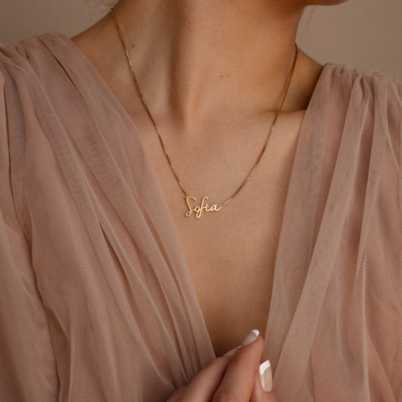 Custom Name Necklace• Gold Nameplate Necklace with Box Chain • Best Friend Jewelry • Perfect Birthday Gift