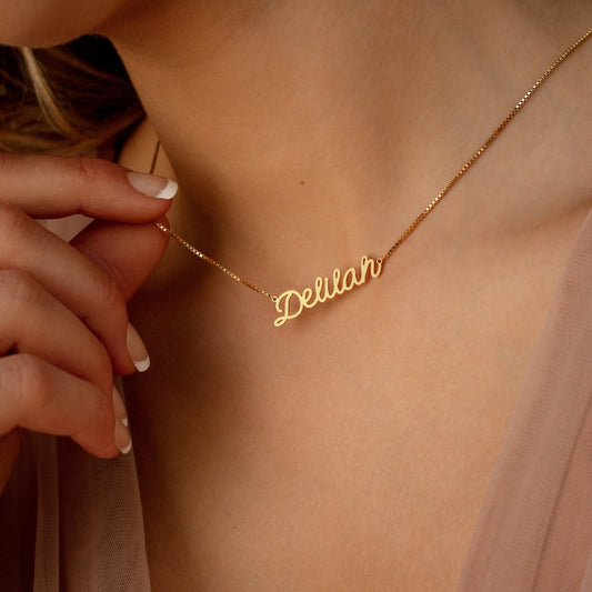 Custom Name Necklace• Gold Nameplate Necklace with Box Chain • Best Friend Jewelry • Perfect Birthday Gift