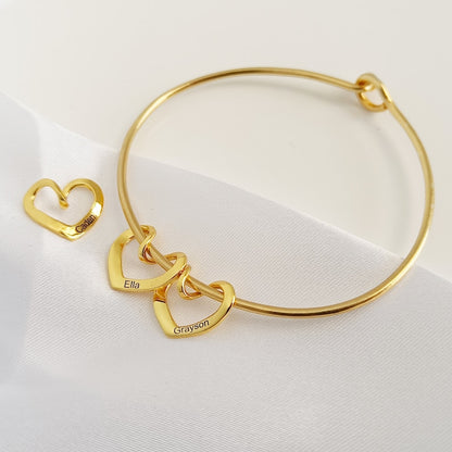 Custom Bangle Bracelet With Heart Shape•Mother Bracelet•Custom Engraved Heart•Personalized Name Bracelet