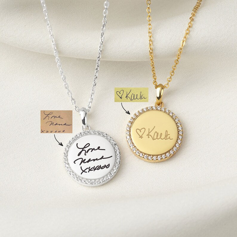 Handwriting Necklace, Memorial Mom Gift, Handwritten Gift, Personalized Handwriting Jewelry,Signature Necklace, CZ stone Necklace