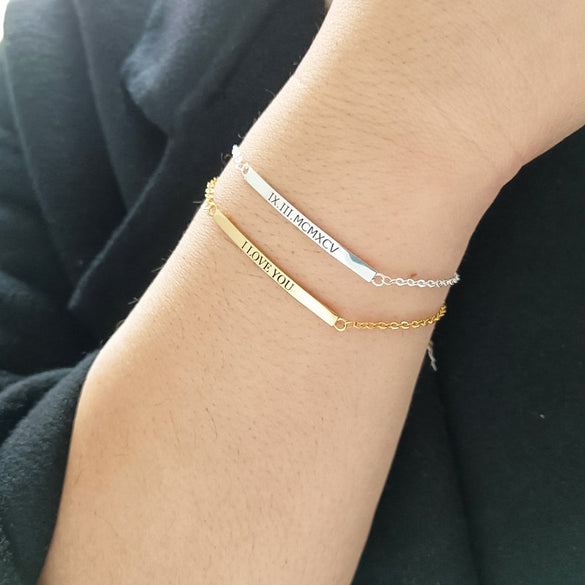 Personalised Bar Bracelet•Personalised Name Bracelet•Stacking Bracelet•Coordinates Bracelet•Gift For Her•Bridesmaids Gift