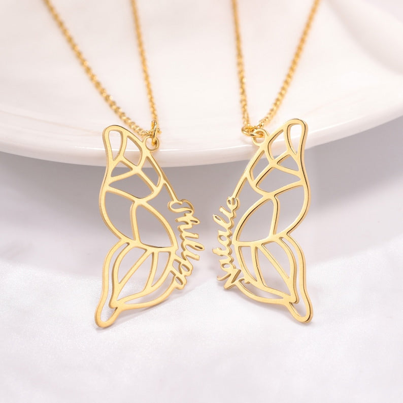 Custom Two Butterfly Necklace|Best Friends Necklace Set|Personalized BFF Necklace for 2|Butterfly Wing Friendship Necklace|Sister Necklace