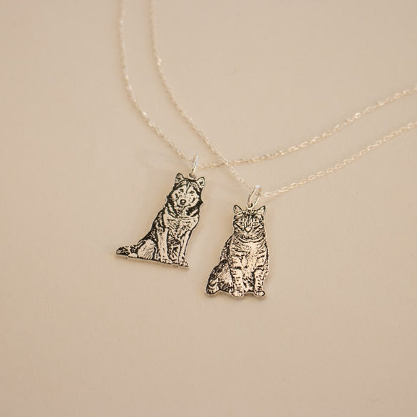 Custom Pet Portrait Necklace • Pet Memorial Jewelry • Dog Engraved Necklace, Cat Necklace • Pet Loss Memorial Gift