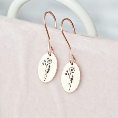 Birth Flower Earrings , Dainty Earrings , Custom Personalized Earrings , Dangle Earrings , Mother Day Gift