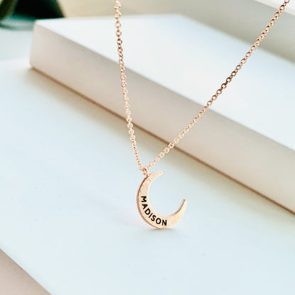 Personalized Moon Necklace • Name Necklace • Valentines day • Moon Necklace • Crescent Moon Necklace • Custom Necklace • Bridesmaid Gift