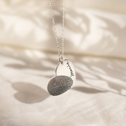 Actual Fingerprint Necklace • Engraved Fingerprint Handwriting Jewelry • Custom Heart Charm • Memorial Necklace • Personalized Gift