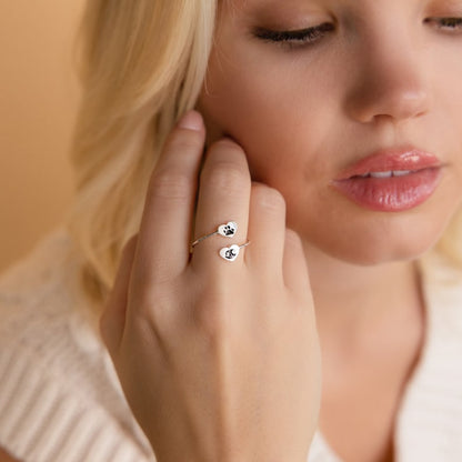 Double Heart Paw Print Ring • Custom Fingerprint Ring • Personalized Fingerprint Jewelry • Pet Lover Gift • Pet Memorial Gift