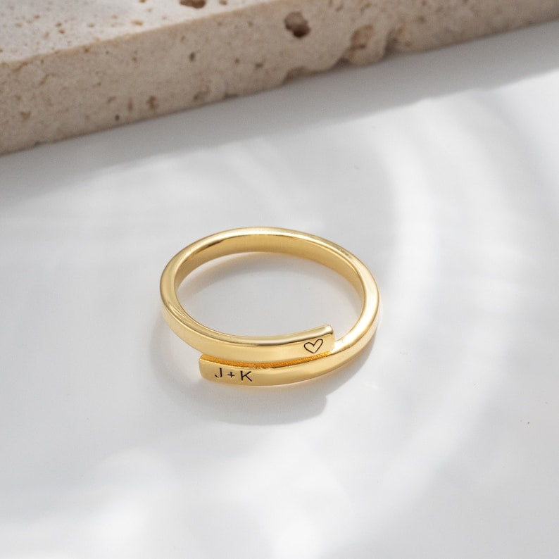 Personalized Engraved Ring, Custom Name Ring, Dainty Stacking Rings, Gold Ring for Her, Anniversary Gift, Christmas Gift for Wife