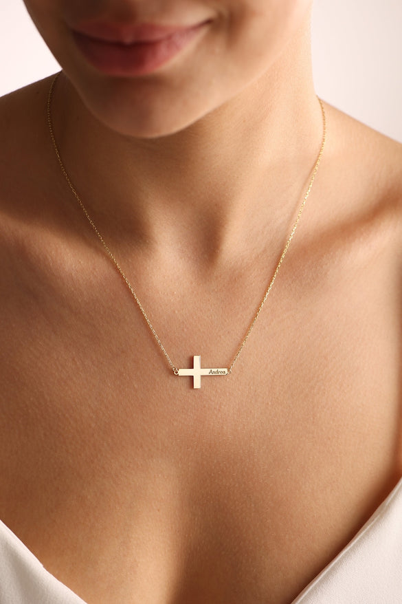 Personalized Cross name necklace, Baptism Gift, Engraved Cross Necklace with Name, Christian Gifts for Christening, Christmas Gift