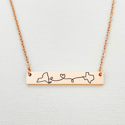 Long Distance Necklace, Location Jewelry, Long Distance Living Apart Necklace State Necklace Any Country California Texas Florida New York