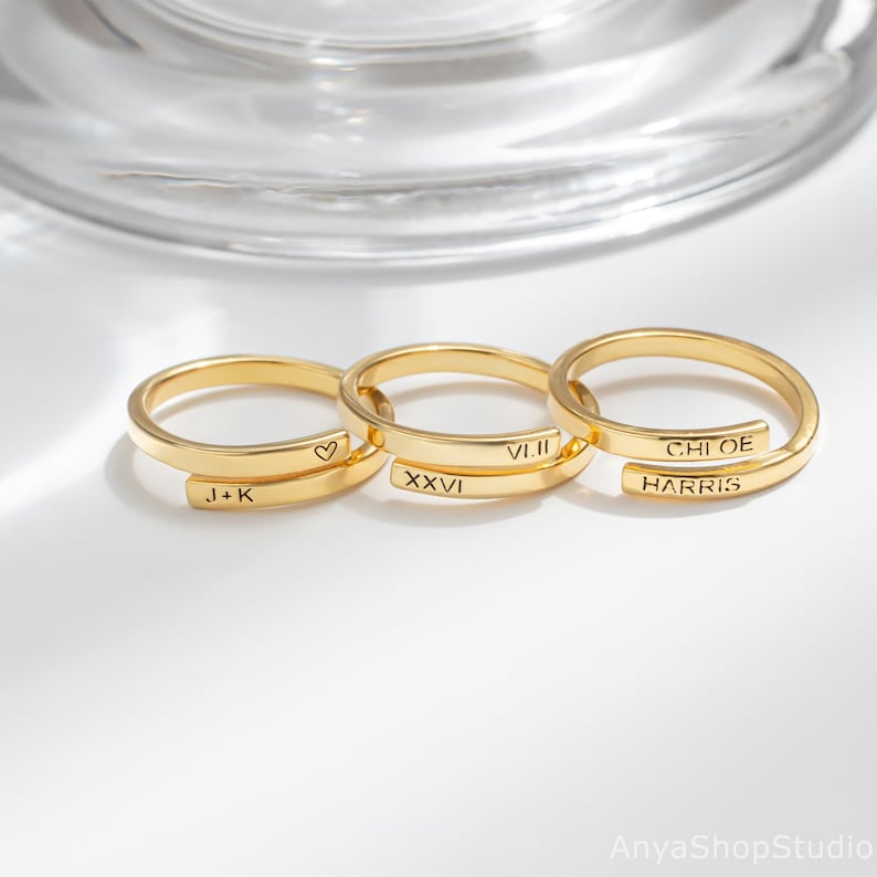 Personalized Engraved Ring, Custom Name Ring, Dainty Stacking Rings, Gold Ring for Her, Anniversary Gift, Christmas Gift for Wife