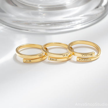 Personalized Engraved Ring, Custom Name Ring, Dainty Stacking Rings, Gold Ring for Her, Anniversary Gift, Christmas Gift for Wife