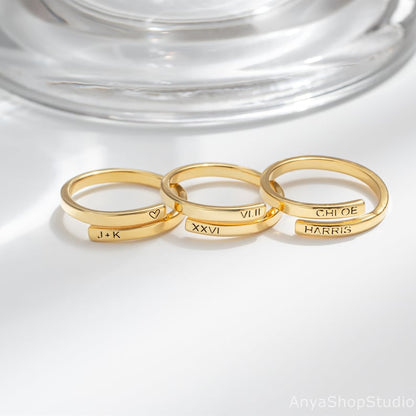 Personalized Engraved Ring, Custom Name Ring, Dainty Stacking Rings, Gold Ring for Her, Anniversary Gift, Christmas Gift for Wife