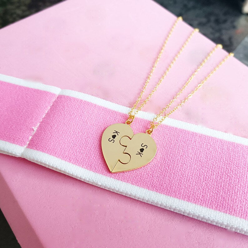 Personalized Engraved Heart Necklaces, Necklaces for Couples, Custom Name Necklaces, Puzzle Necklaces, Valentine's Day Gifts, Gifts for Her